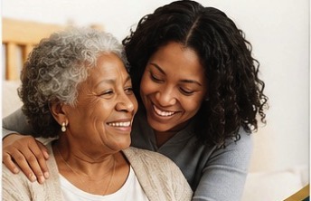 An older woman and her adult daughter sharing a laugh